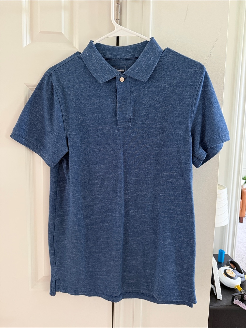 Sonoma Heathered Navy Blue Short-Sleeve Polo
